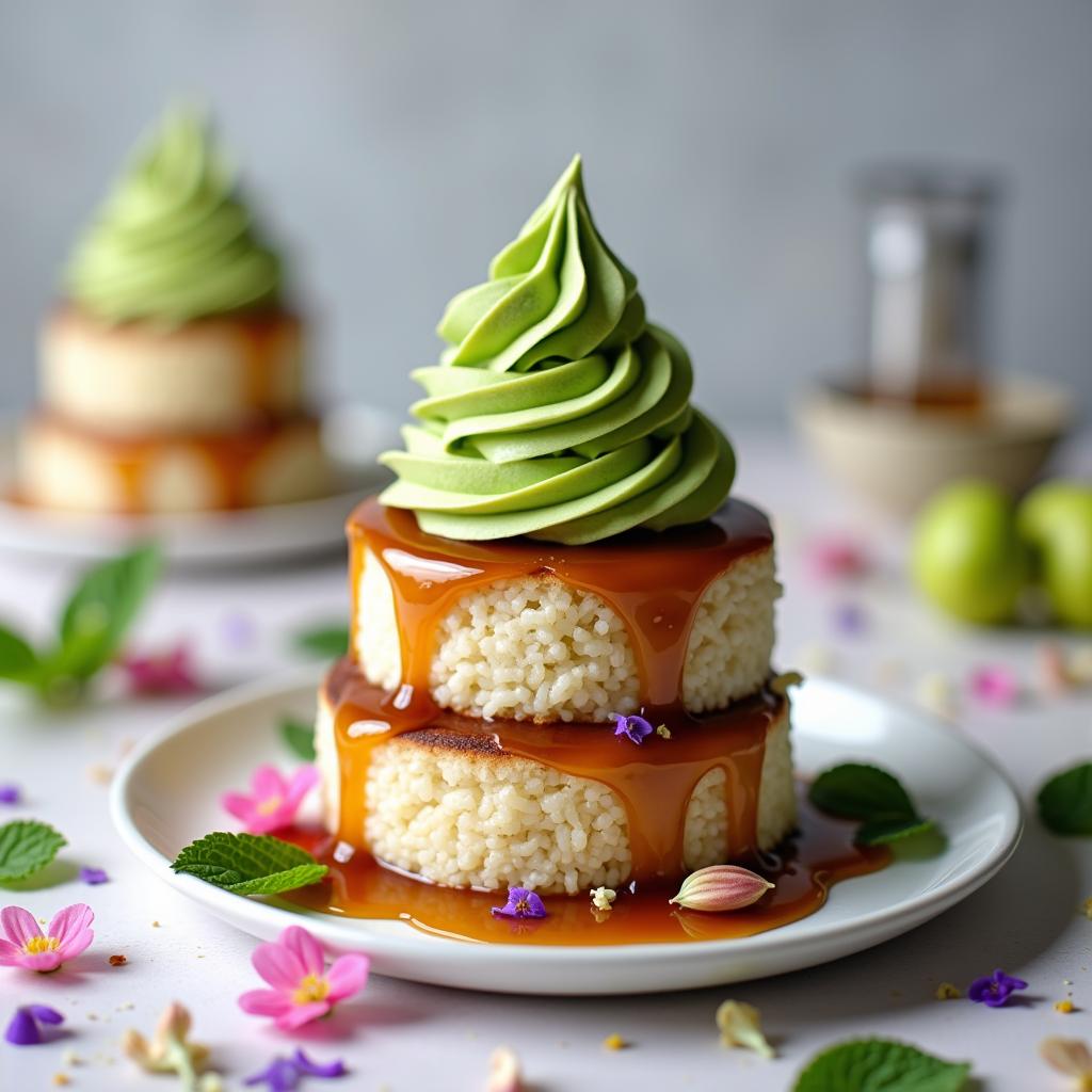 Whimsical Miso Caramel Rice Cakes with Matcha Whipped Cream