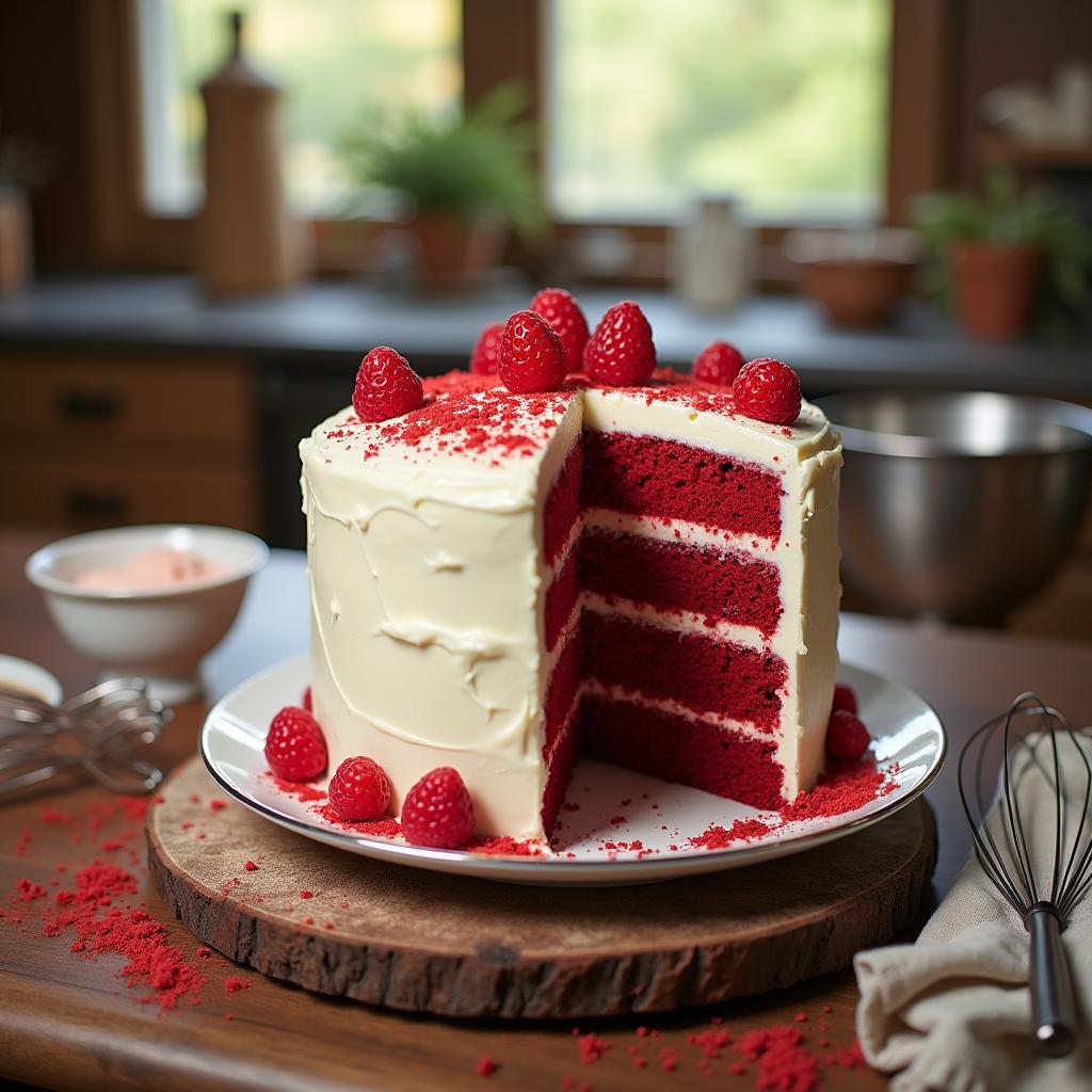 Whimsical Red Velvet Cake with Cream Cheese Whipped Frosting