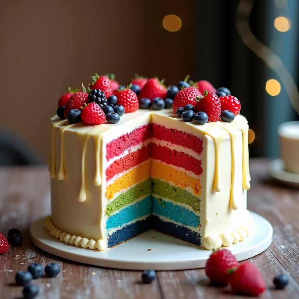 Whimsical Ribbon Cake with Berry Swirl