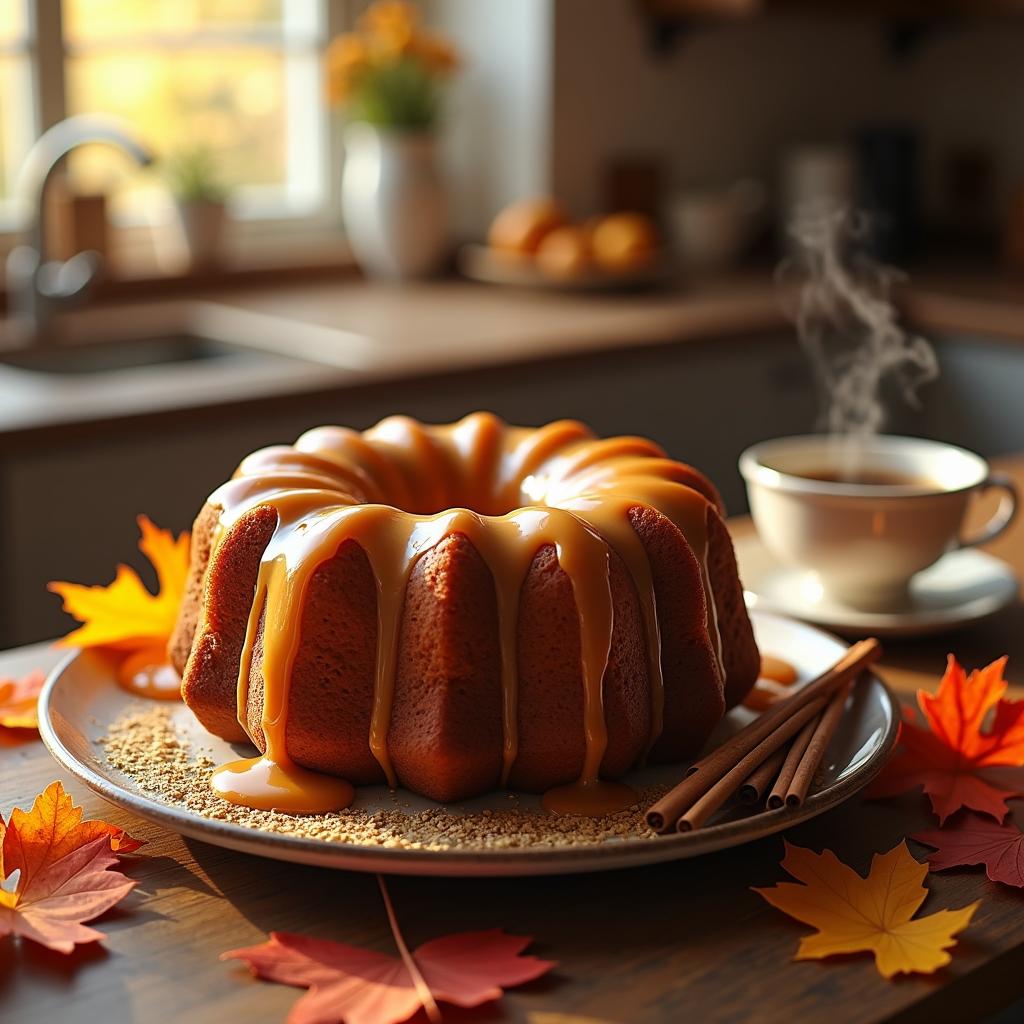 Wholesome Maple Oatmeal Cake with Spiced Caramel Glaze